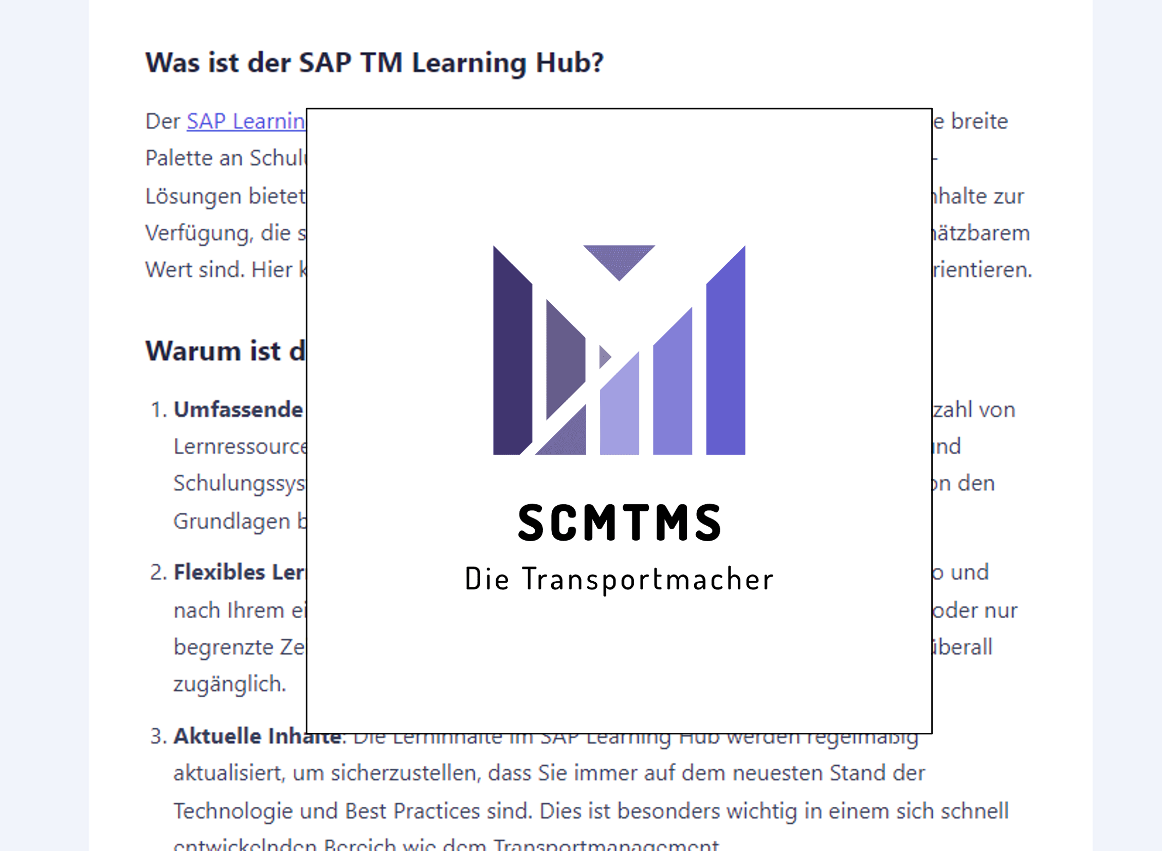Tm Learn SAP TM Learning Hub - Wissen schafft Vorsprung
