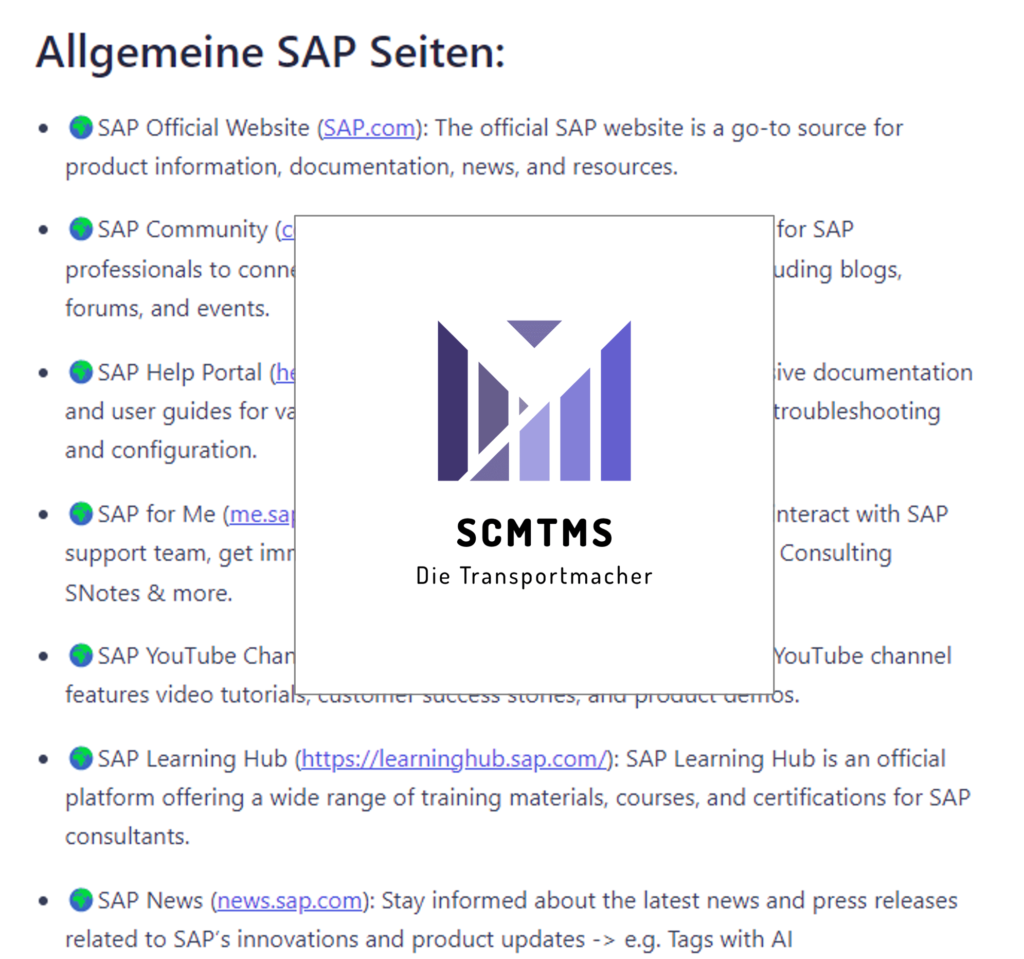 sap tm links seiten