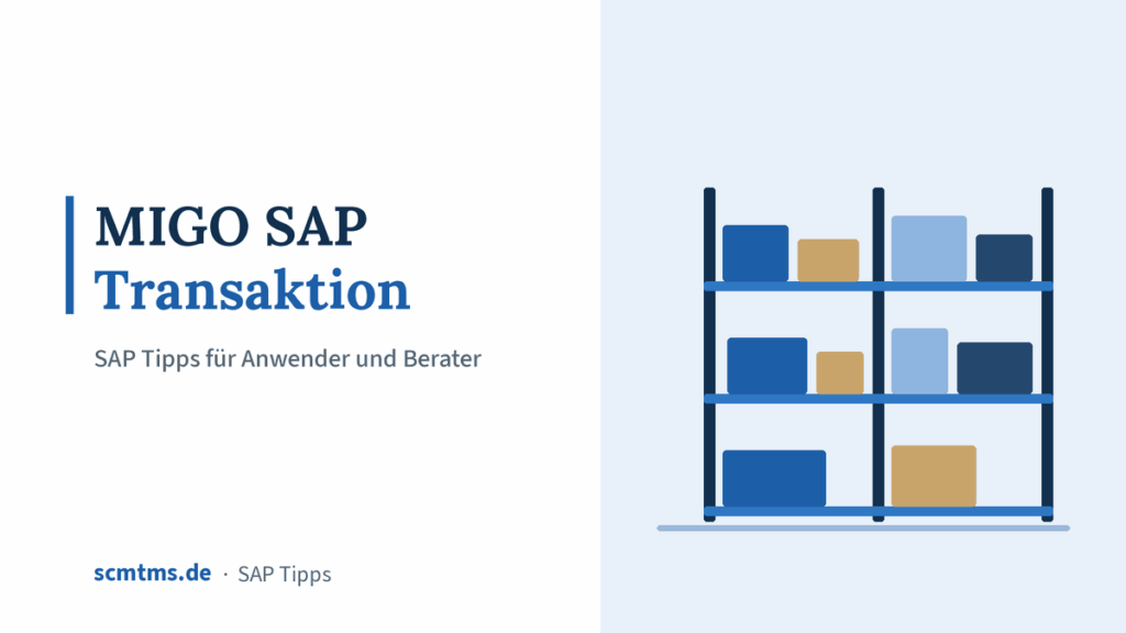MIGO SAP Transaktion – Die zentrale Buchungsmaske für Materialbewegungen in S/4HANA – Grafik mit Lagerhalle-Symbol