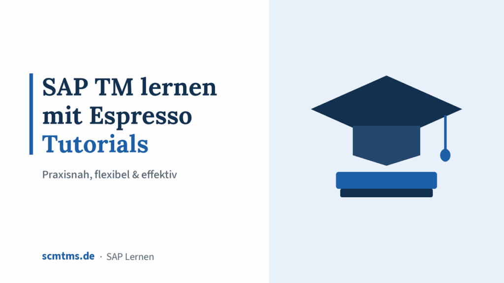 SAP TM lernen mit Espresso Tutorials – Praxisnah, flexibel & effektiv – Grafik mit Doktorhut-Symbol
