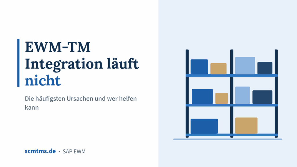 EWM-TM Integration läuft nicht: Die häufigsten Ursachen und wer helfen kann – Grafik mit Lagerhalle-Symbol