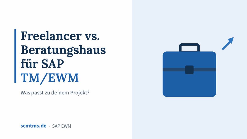 Freelancer vs. Beratungshaus für SAP TM/EWM: Was passt zu deinem Projekt? – Grafik mit Aktentasche-Symbol