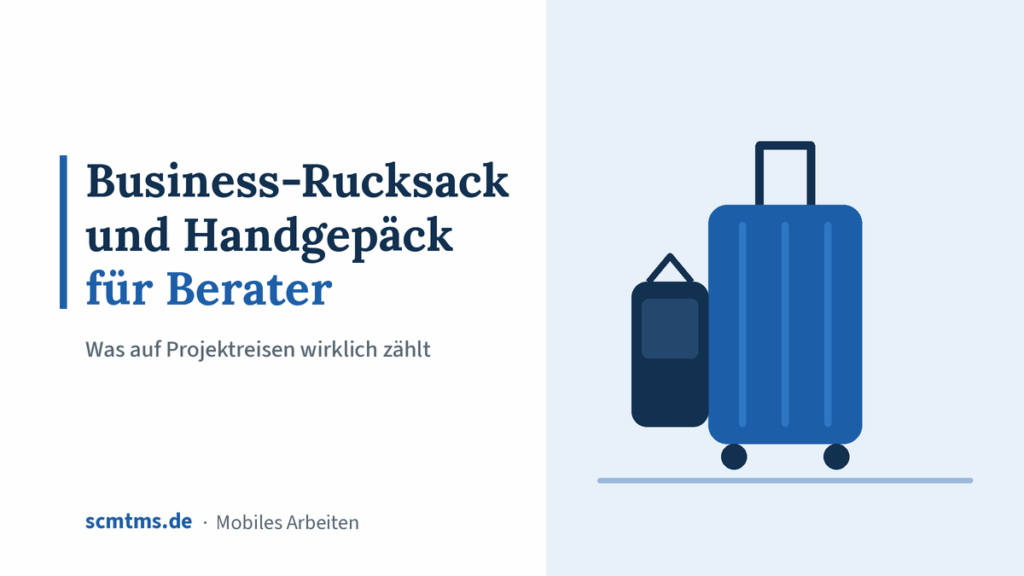 Business-Rucksack und Handgepäck für Berater: Was auf Projektreisen wirklich zählt – Grafik mit Koffer-Symbol