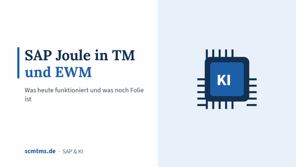 SAP Joule in TM und EWM: Was heute funktioniert und was noch Folie ist – Grafik mit KI-Chip-Symbol